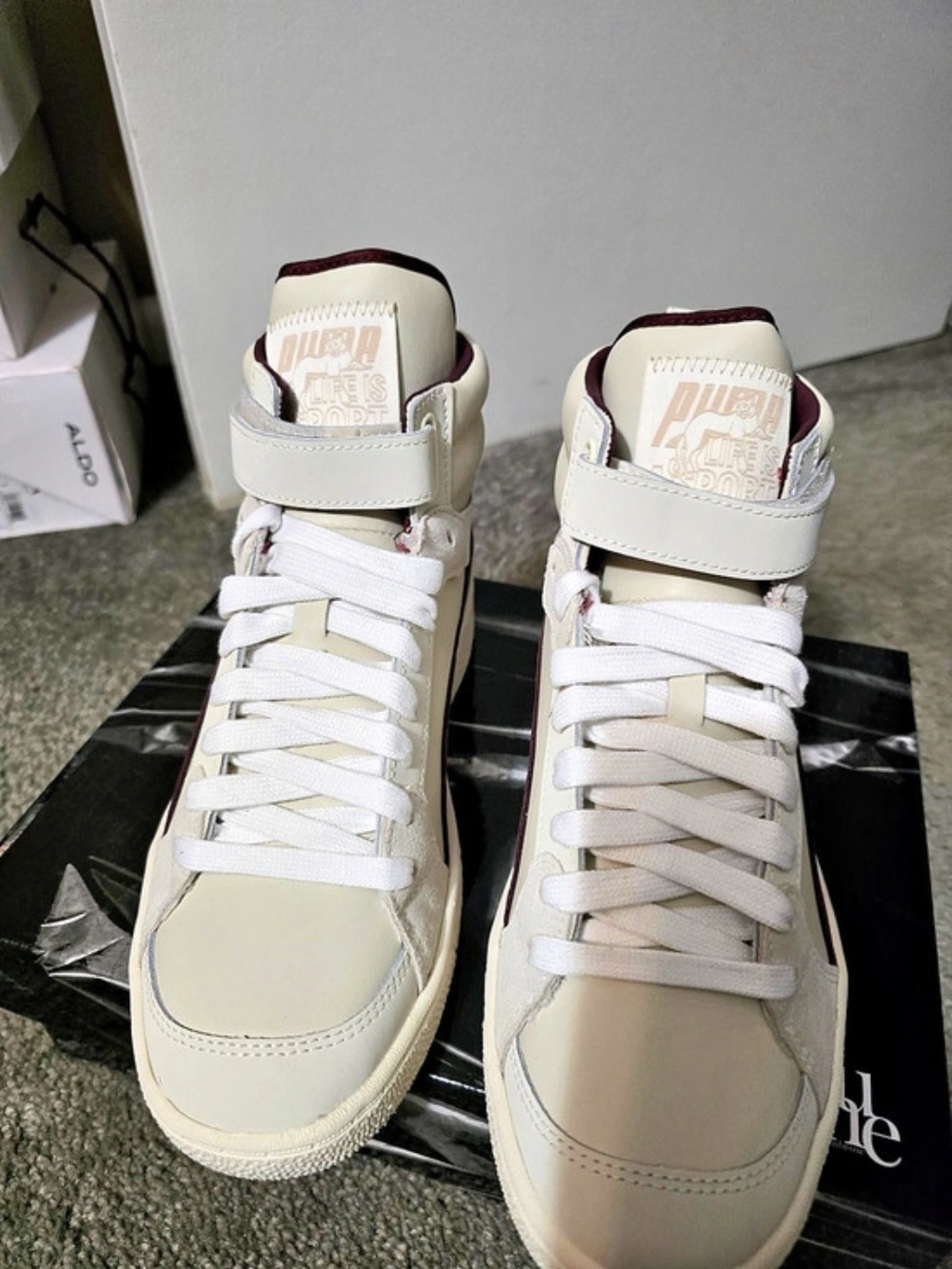 Puma Ralph Sampson Mid High-Top Sneakers White & Burgundy NIB